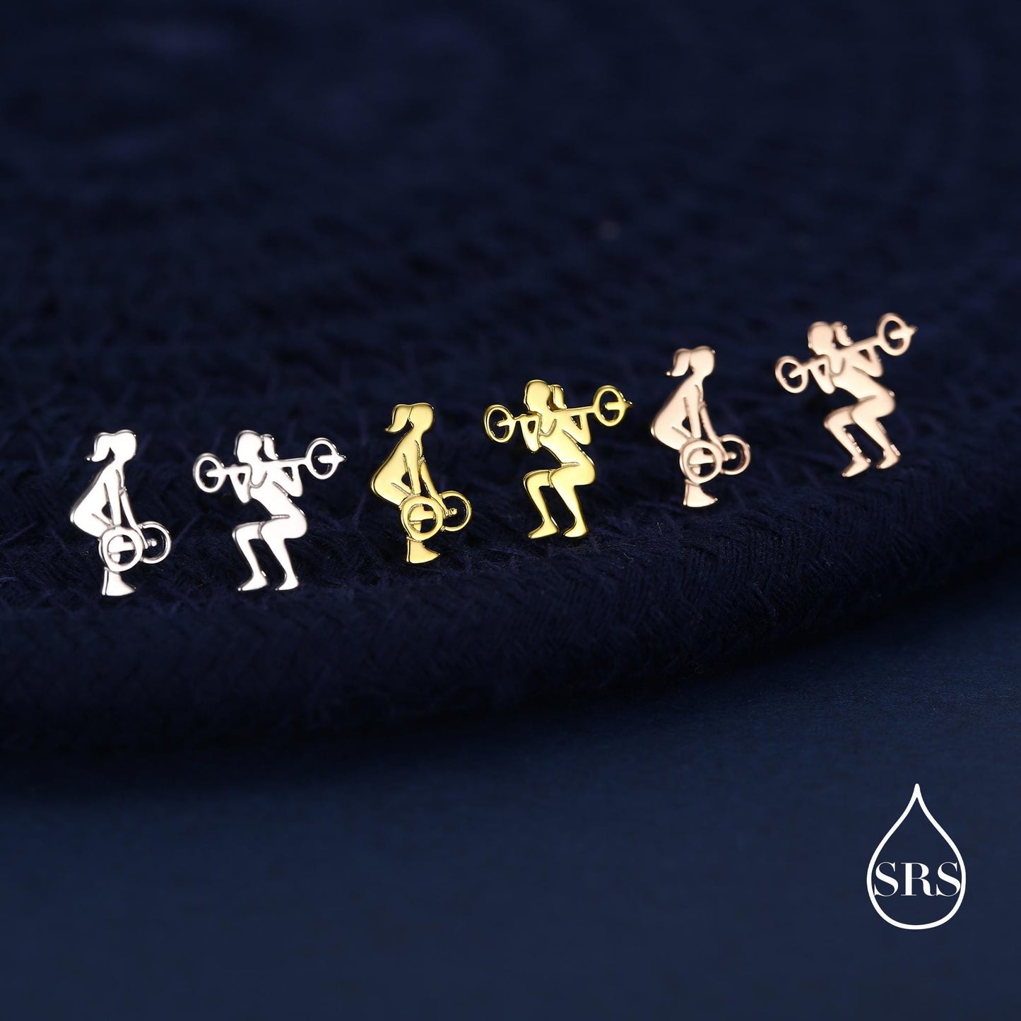 Strong Girl Barbell Stud Earrings in Sterling Silver, Deadlift & Squat Stud Earrings, Powerlifter Earrings