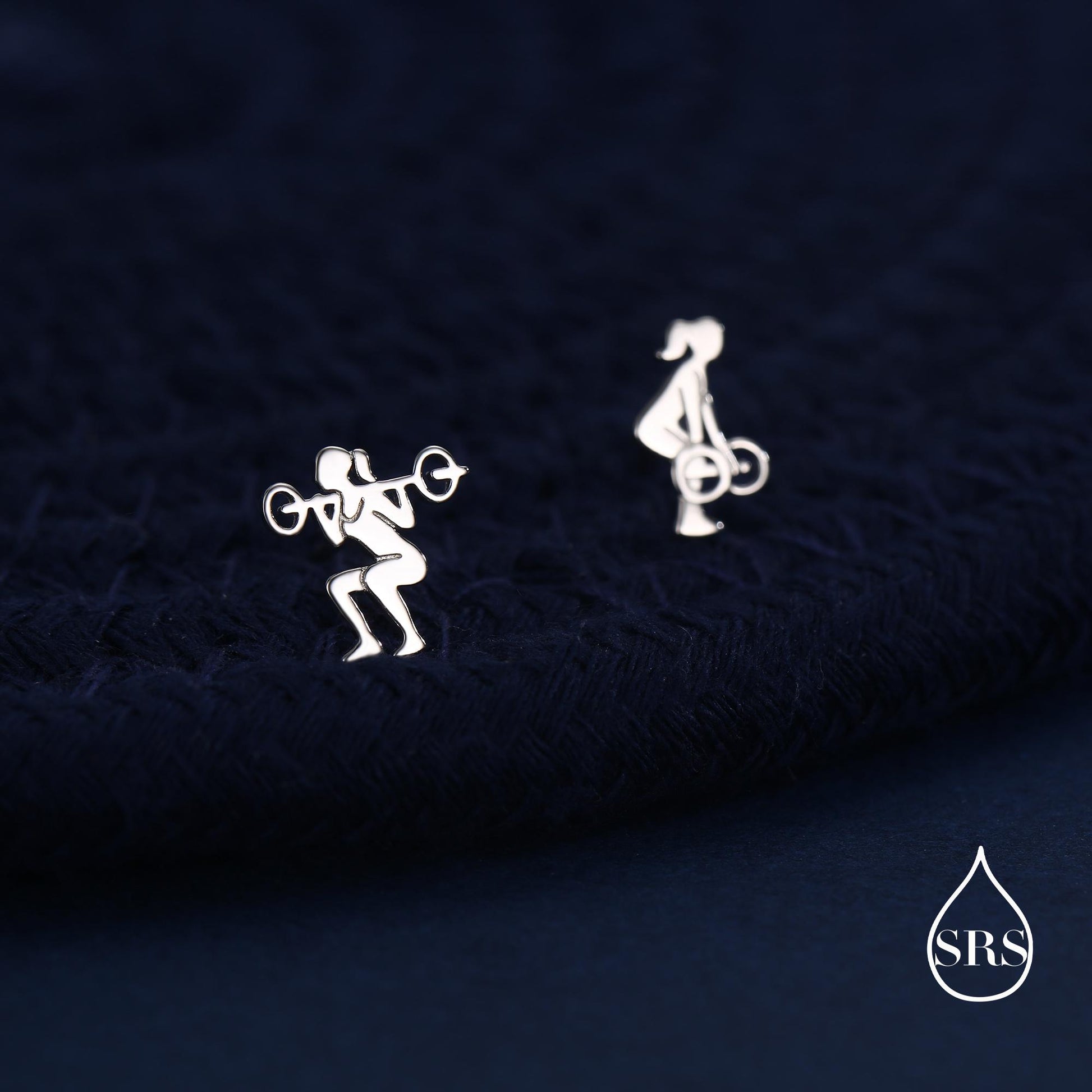 Strong Girl Barbell Stud Earrings in Sterling Silver, Deadlift & Squat Stud Earrings, Powerlifter Earrings