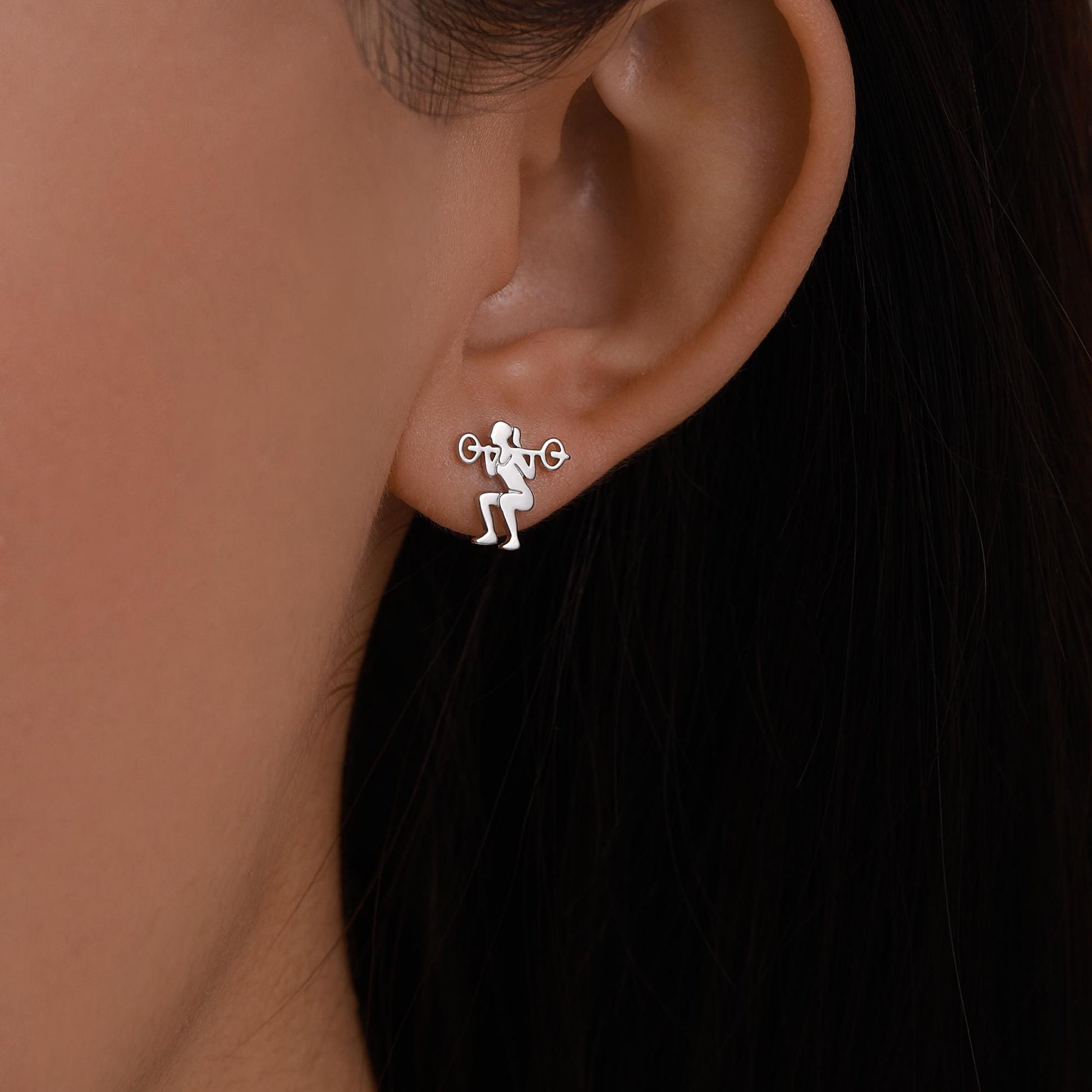 Strong Girl Barbell Stud Earrings in Sterling Silver, Deadlift & Squat Stud Earrings, Powerlifter Earrings