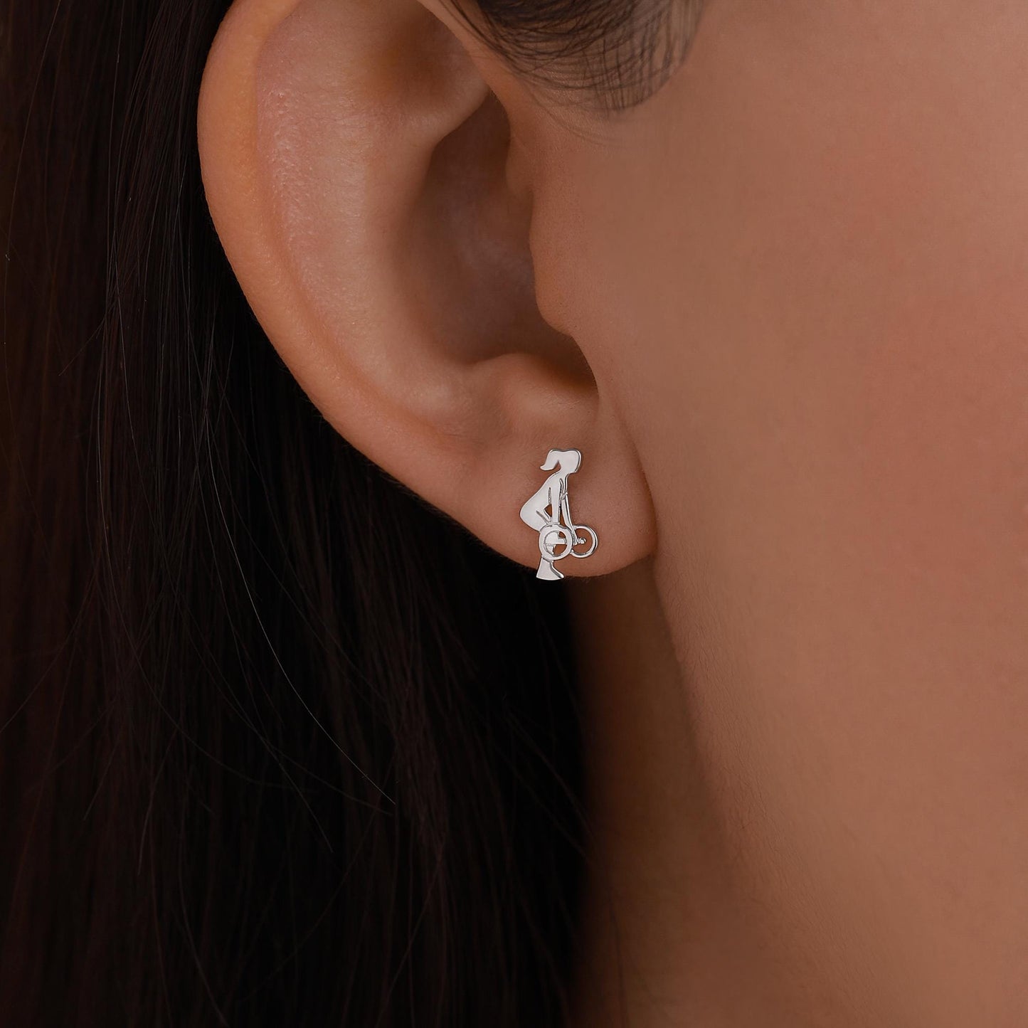 Strong Girl Barbell Stud Earrings in Sterling Silver, Deadlift & Squat Stud Earrings, Powerlifter Earrings