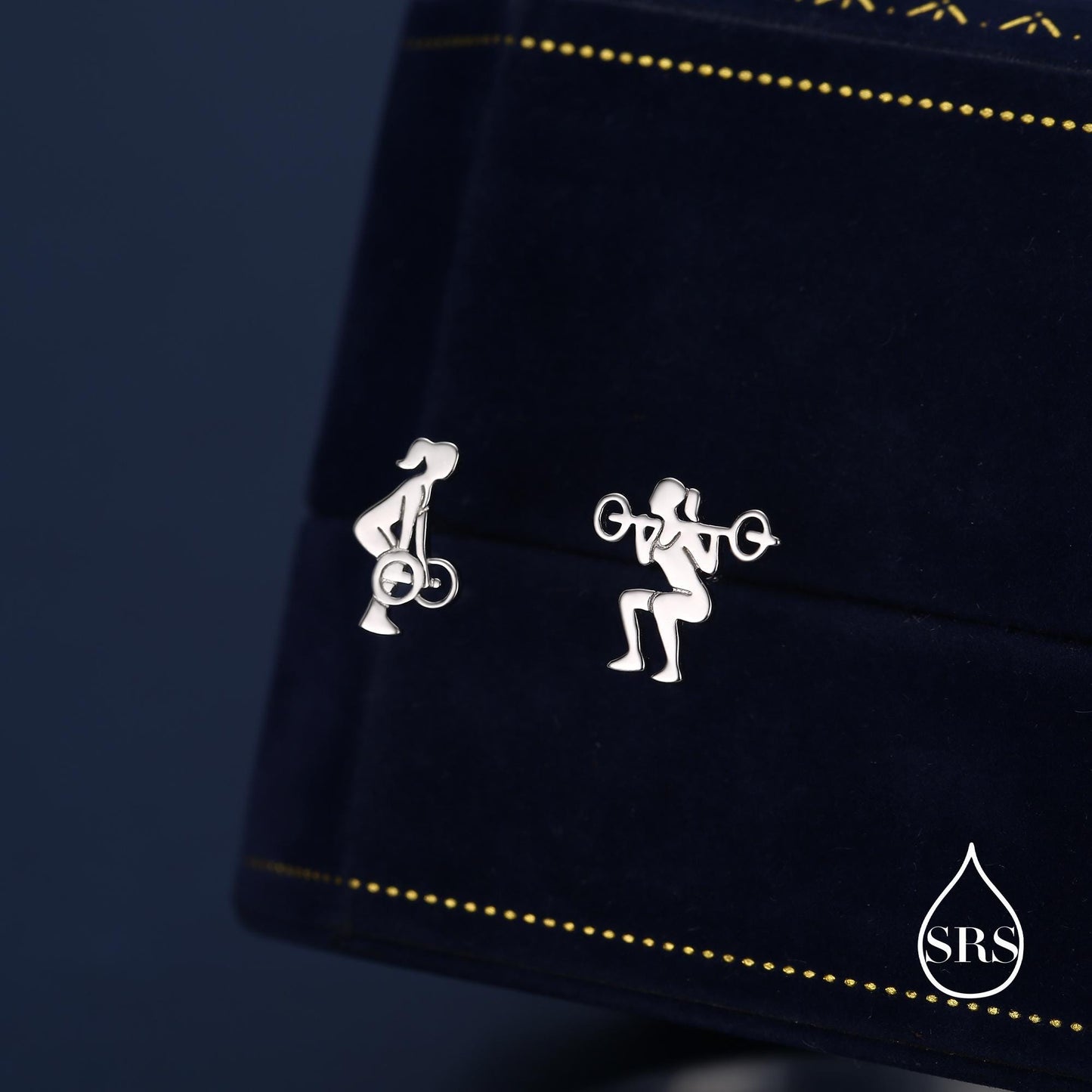 Strong Girl Barbell Stud Earrings in Sterling Silver, Deadlift & Squat Stud Earrings, Powerlifter Earrings