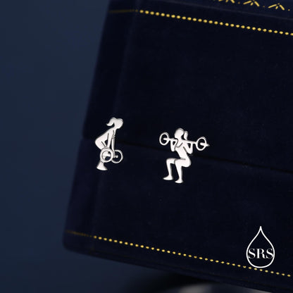 Strong Girl Barbell Stud Earrings in Sterling Silver, Deadlift & Squat Stud Earrings, Powerlifter Earrings