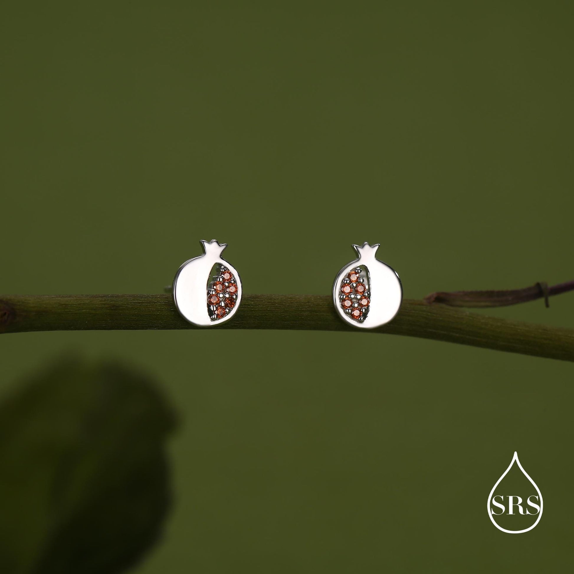 Seeds of Joy Pomegranate Studs Earrings in Sterling Silver, Fruit Earrings