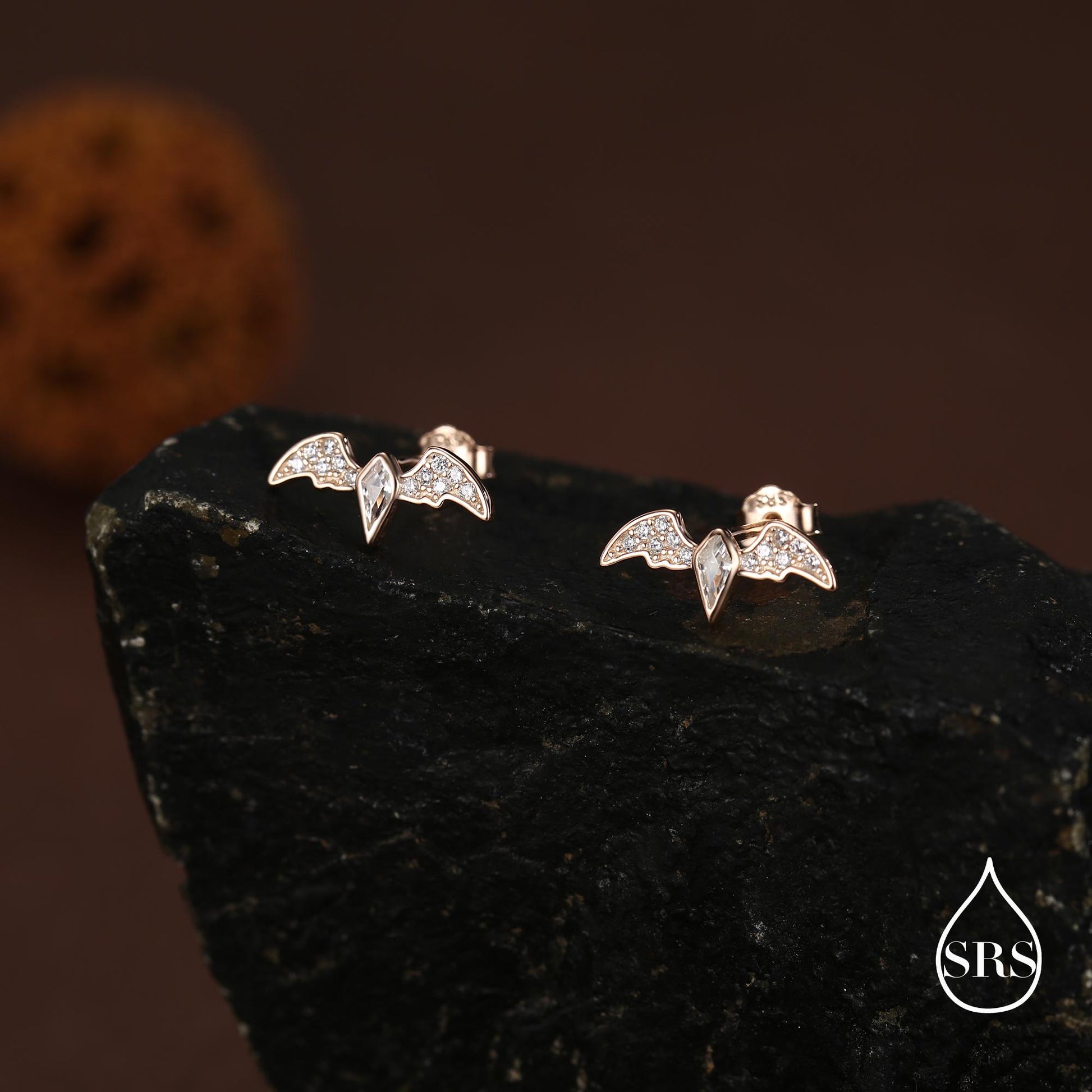 CZ Crystal Bat Stud Earrings in Sterling Silver, Silver or Gold, Rhombus Bat Earrings, Stacking Earrings, Animal Earrings