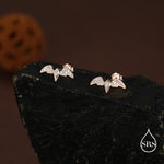 CZ Crystal Bat Stud Earrings in Sterling Silver, Silver or Gold, Rhombus Bat Earrings, Stacking Earrings, Animal Earrings