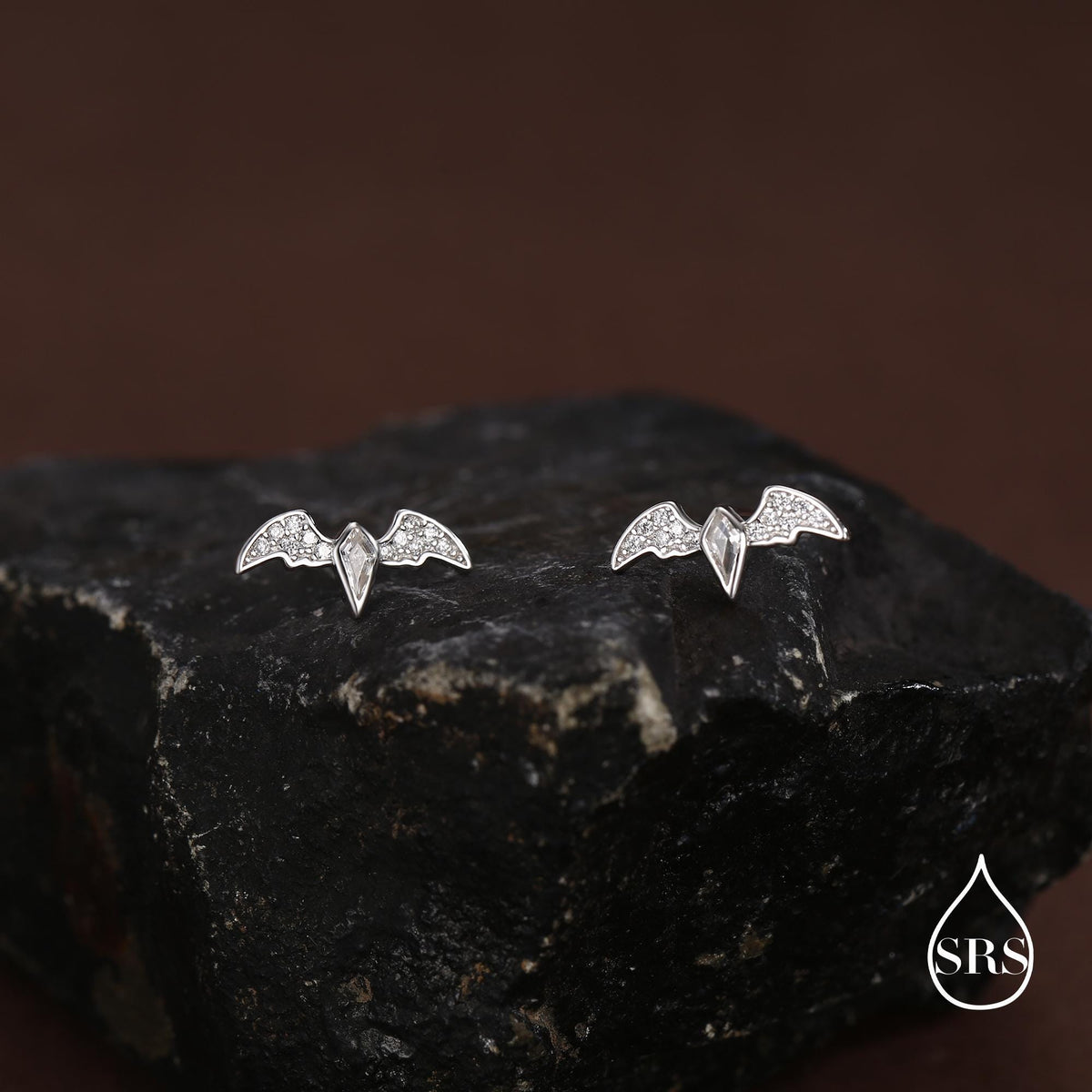 CZ Crystal Bat Stud Earrings in Sterling Silver, Silver or Gold, Rhombus Bat Earrings, Stacking Earrings, Animal Earrings
