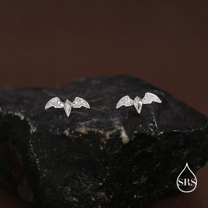 CZ Crystal Bat Stud Earrings in Sterling Silver, Silver or Gold, Rhombus Bat Earrings, Stacking Earrings, Animal Earrings