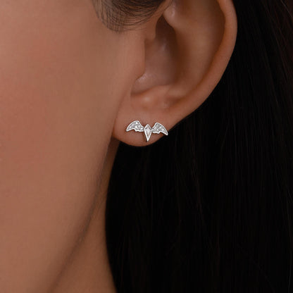 CZ Crystal Bat Stud Earrings in Sterling Silver, Silver or Gold, Rhombus Bat Earrings, Stacking Earrings, Animal Earrings