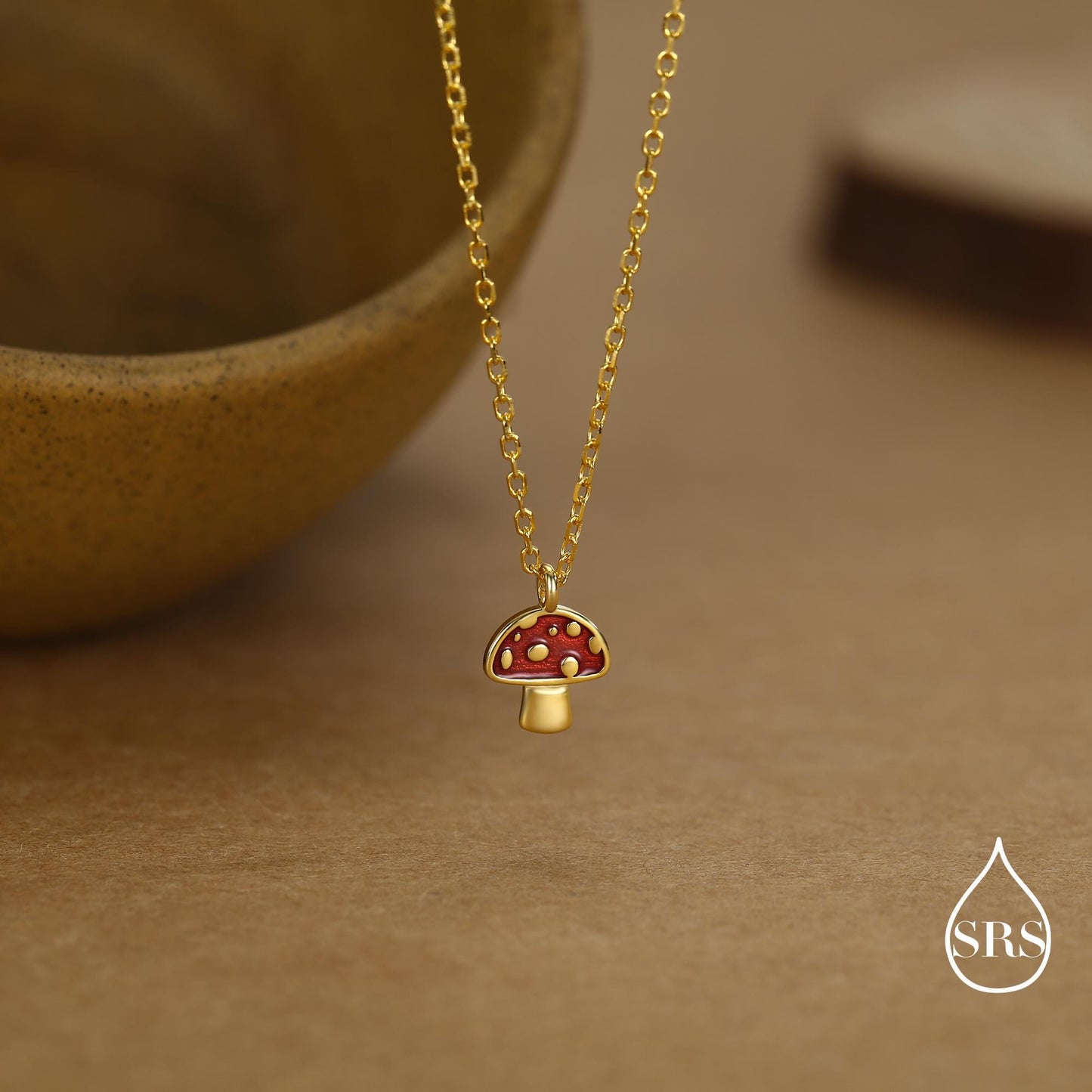 Tiny Mushroom Pendant Necklace in Sterling Silver, Silver or Gold, Mushroom Necklace, Red Enamel Mushroom Necklace, Toadstool Necklace
