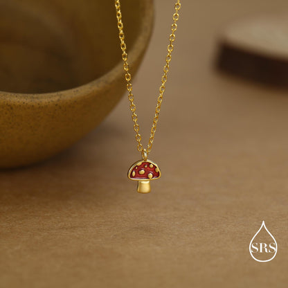 Tiny Mushroom Pendant Necklace in Sterling Silver, Silver or Gold, Mushroom Necklace, Red Enamel Mushroom Necklace, Toadstool Necklace