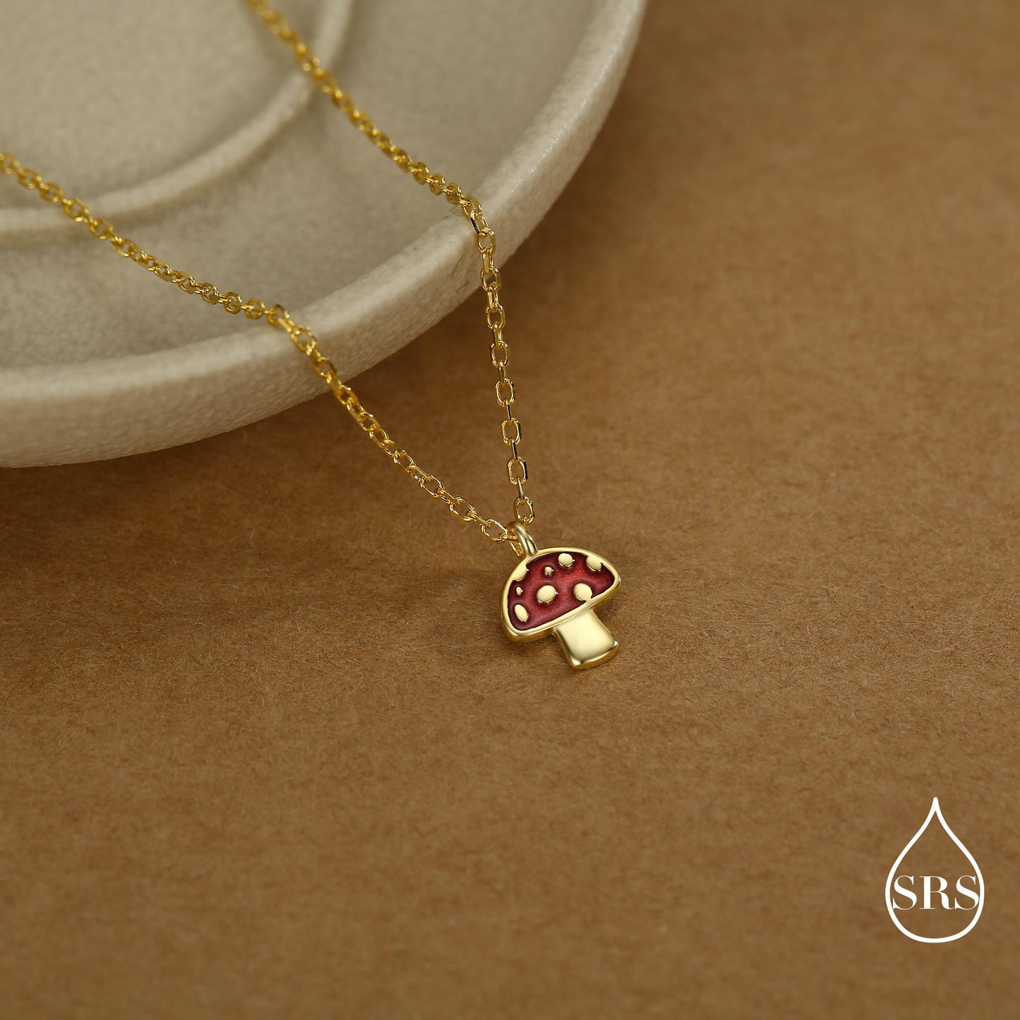 Tiny Mushroom Pendant Necklace in Sterling Silver, Silver or Gold, Mushroom Necklace, Red Enamel Mushroom Necklace, Toadstool Necklace