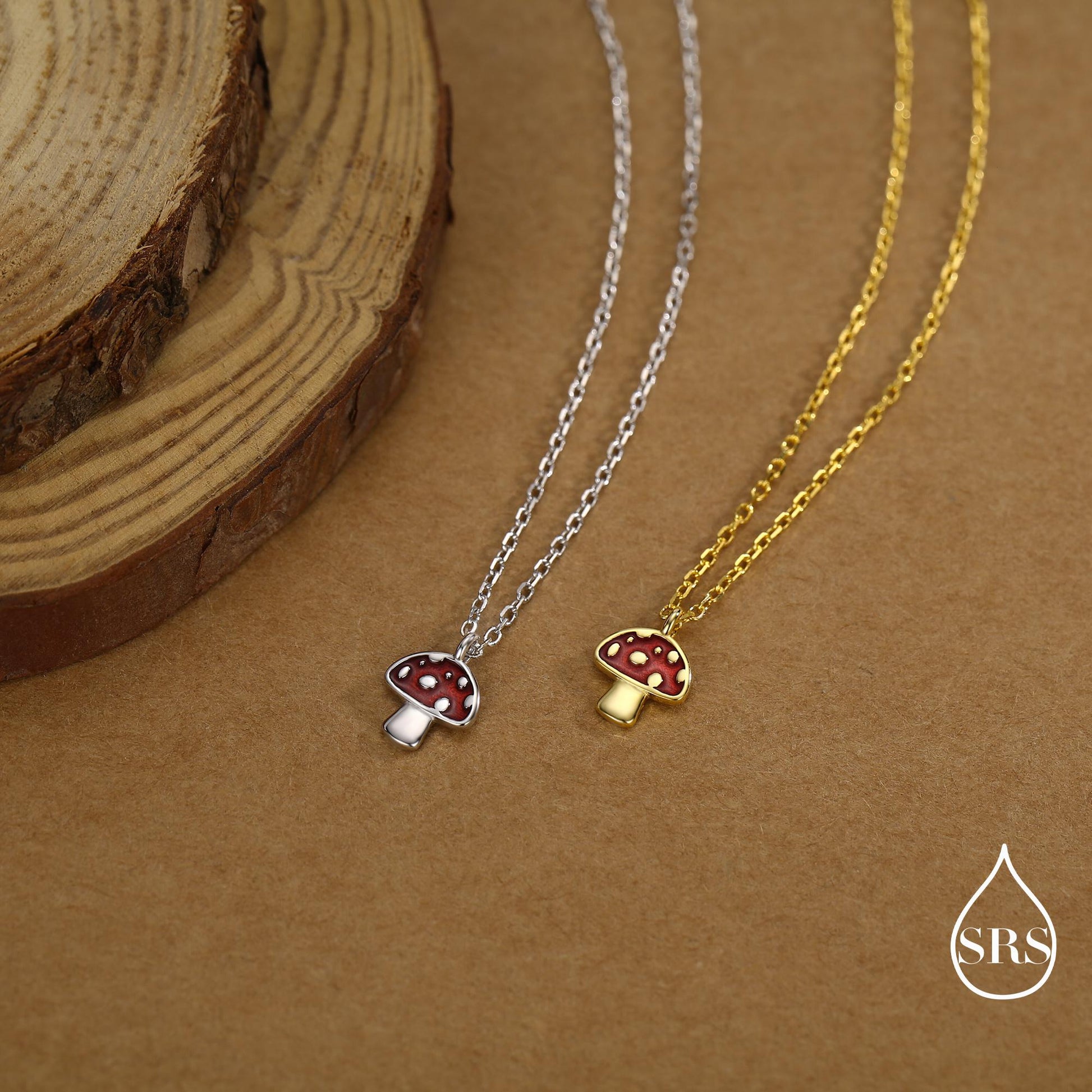Tiny Mushroom Pendant Necklace in Sterling Silver, Silver or Gold, Mushroom Necklace, Red Enamel Mushroom Necklace, Toadstool Necklace