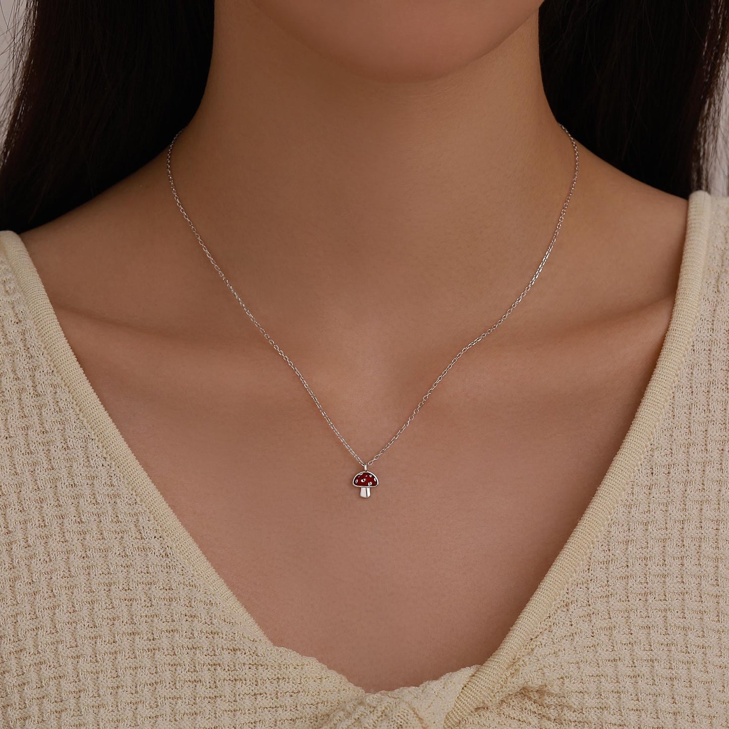 Tiny Mushroom Pendant Necklace in Sterling Silver, Silver or Gold, Mushroom Necklace, Red Enamel Mushroom Necklace, Toadstool Necklace