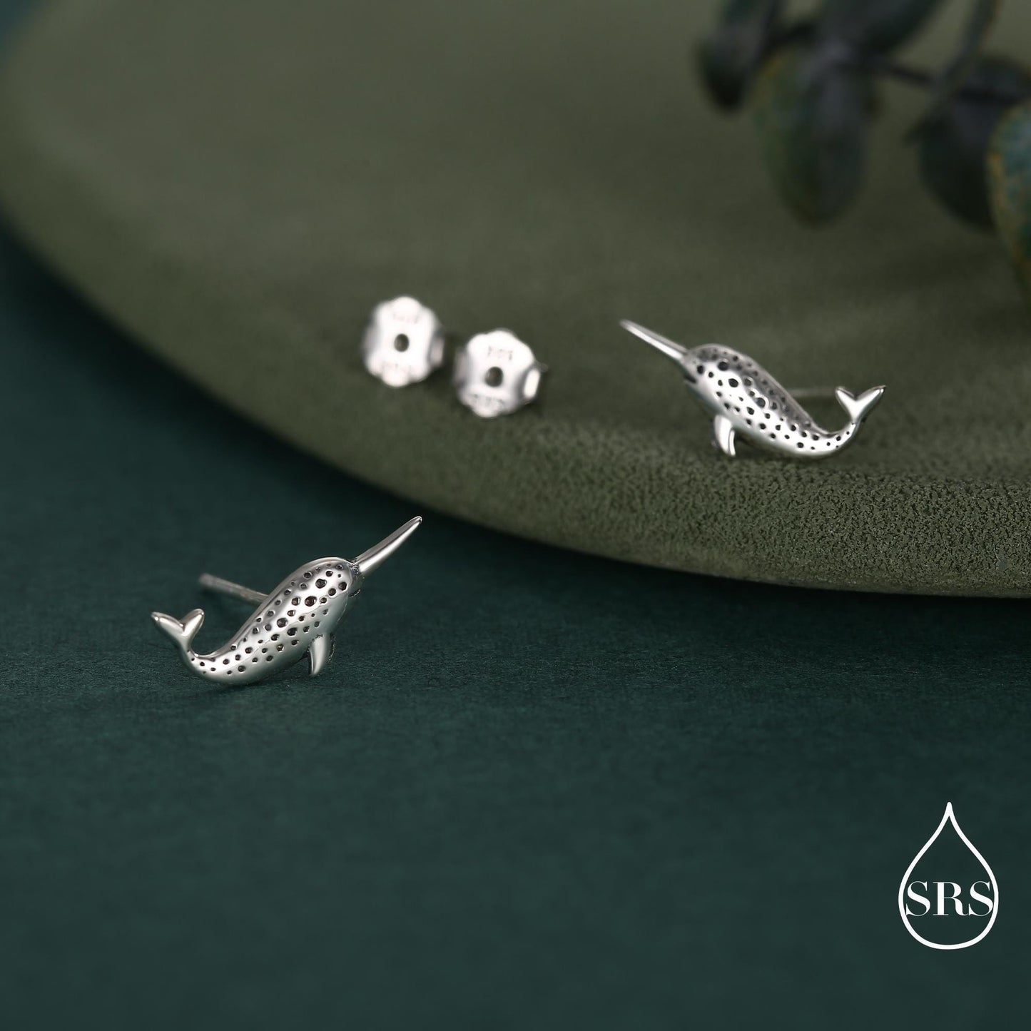 Tiny Narwhal Unicorn Whale Stud Earrings in Sterling Silver, Gift for Her, Animal Lover, Nature Inspired, Nautical Ocean
