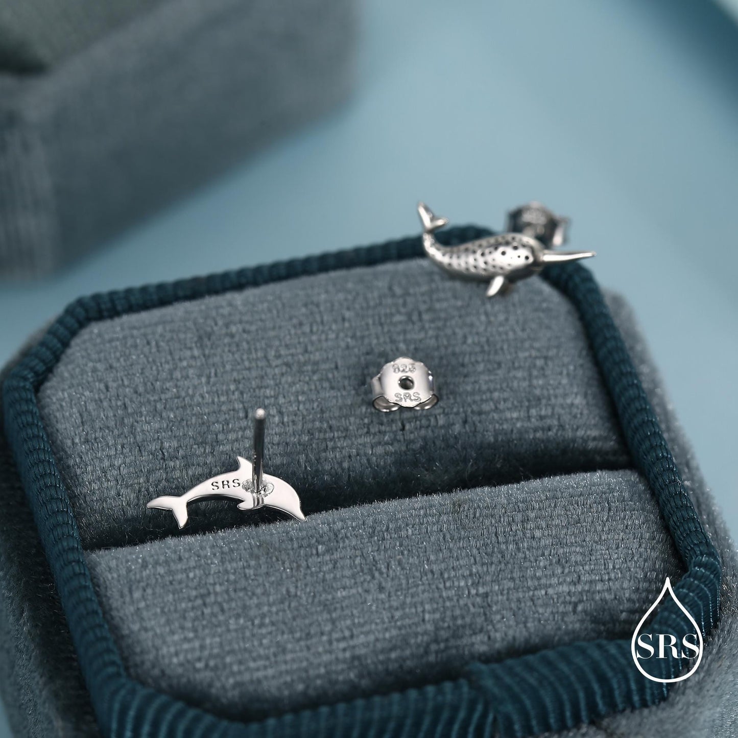 Mismatched Narwhal Unicorn Whale and Dolphin Stud Earrings in Sterling Silver