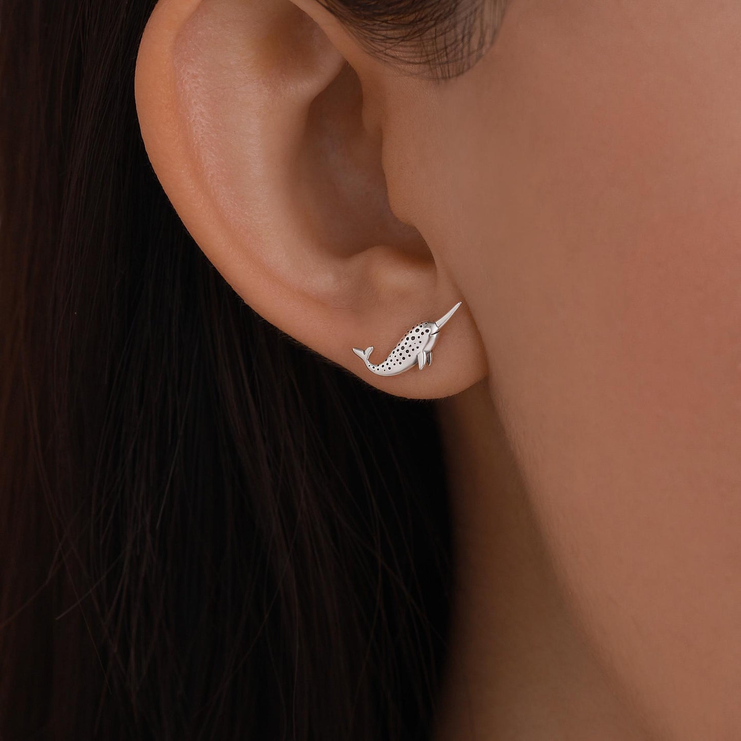 Mismatched Narwhal Unicorn Whale and Dolphin Stud Earrings in Sterling Silver