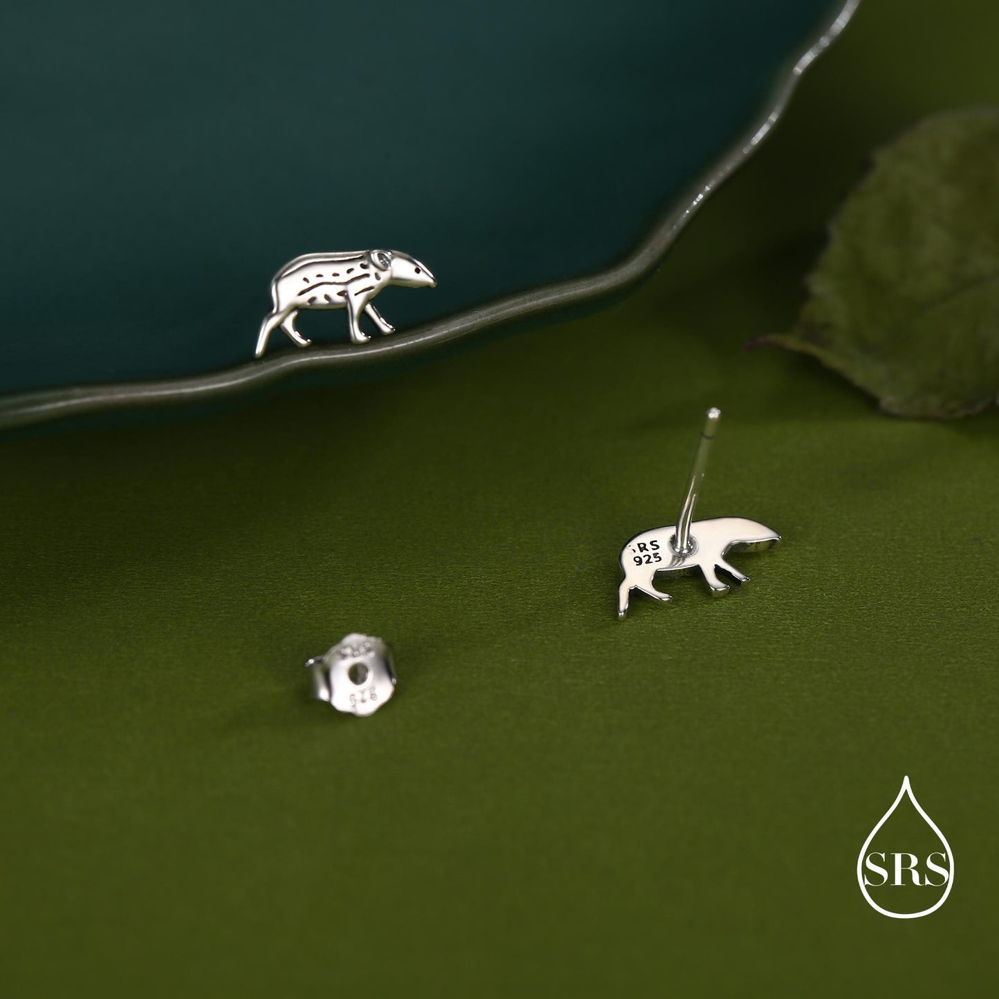 Extra Tiny Baby Tapir Stud Earrings in Sterling Silver, Silver Animal Earrings, Nature Inspired Jewellery