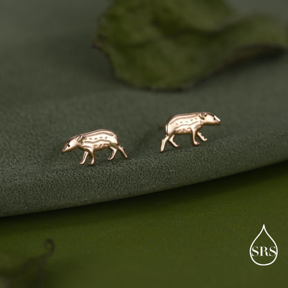 Extra Tiny Baby Tapir Stud Earrings in Sterling Silver, Silver Animal Earrings, Nature Inspired Jewellery