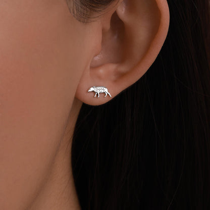 Extra Tiny Baby Tapir Stud Earrings in Sterling Silver, Silver Animal Earrings, Nature Inspired Jewellery