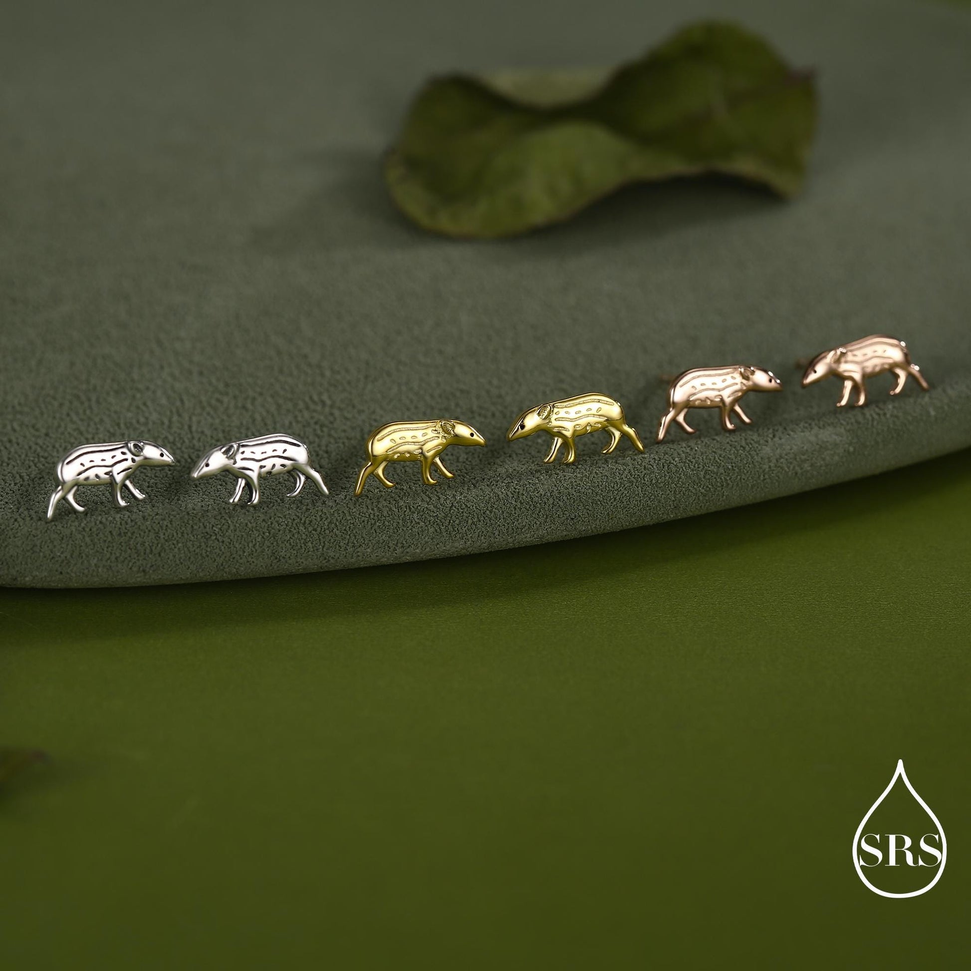 Extra Tiny Baby Tapir Stud Earrings in Sterling Silver, Silver Animal Earrings, Nature Inspired Jewellery