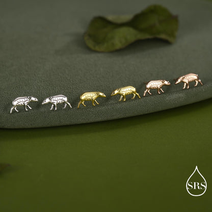 Extra Tiny Baby Tapir Stud Earrings in Sterling Silver, Silver Animal Earrings, Nature Inspired Jewellery