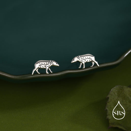 Extra Tiny Baby Tapir Stud Earrings in Sterling Silver, Silver Animal Earrings, Nature Inspired Jewellery
