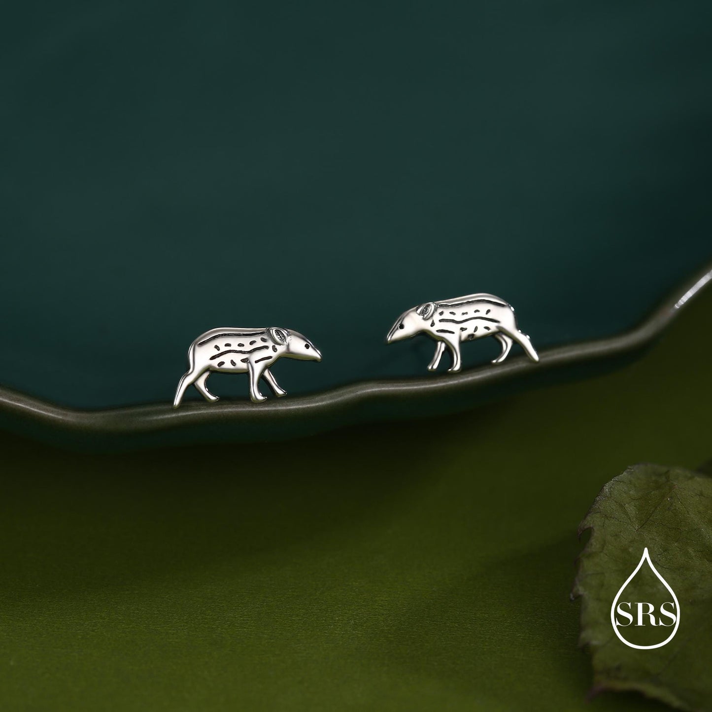 Extra Tiny Baby Tapir Stud Earrings in Sterling Silver, Silver Animal Earrings, Nature Inspired Jewellery