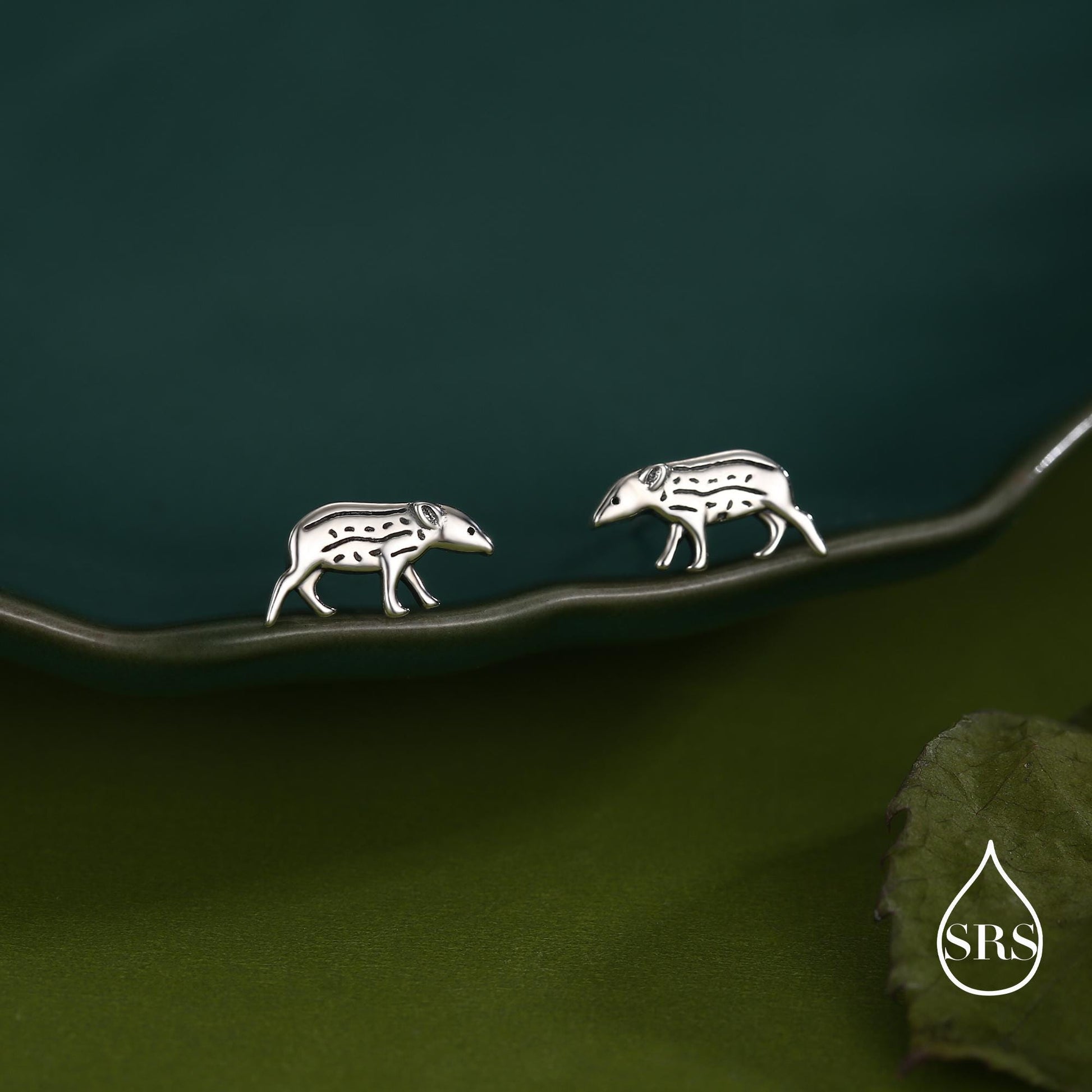 Extra Tiny Baby Tapir Stud Earrings in Sterling Silver, Silver Animal Earrings, Nature Inspired Jewellery