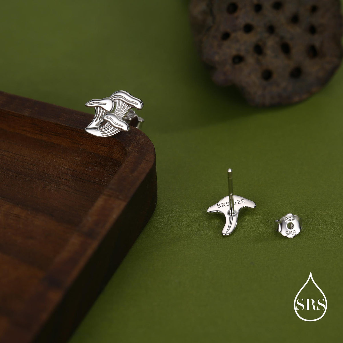 Mismatched Chanterelle Mushroom Stud Earrings in Sterling Silver, Asymmeric Small Mushroom Earrings