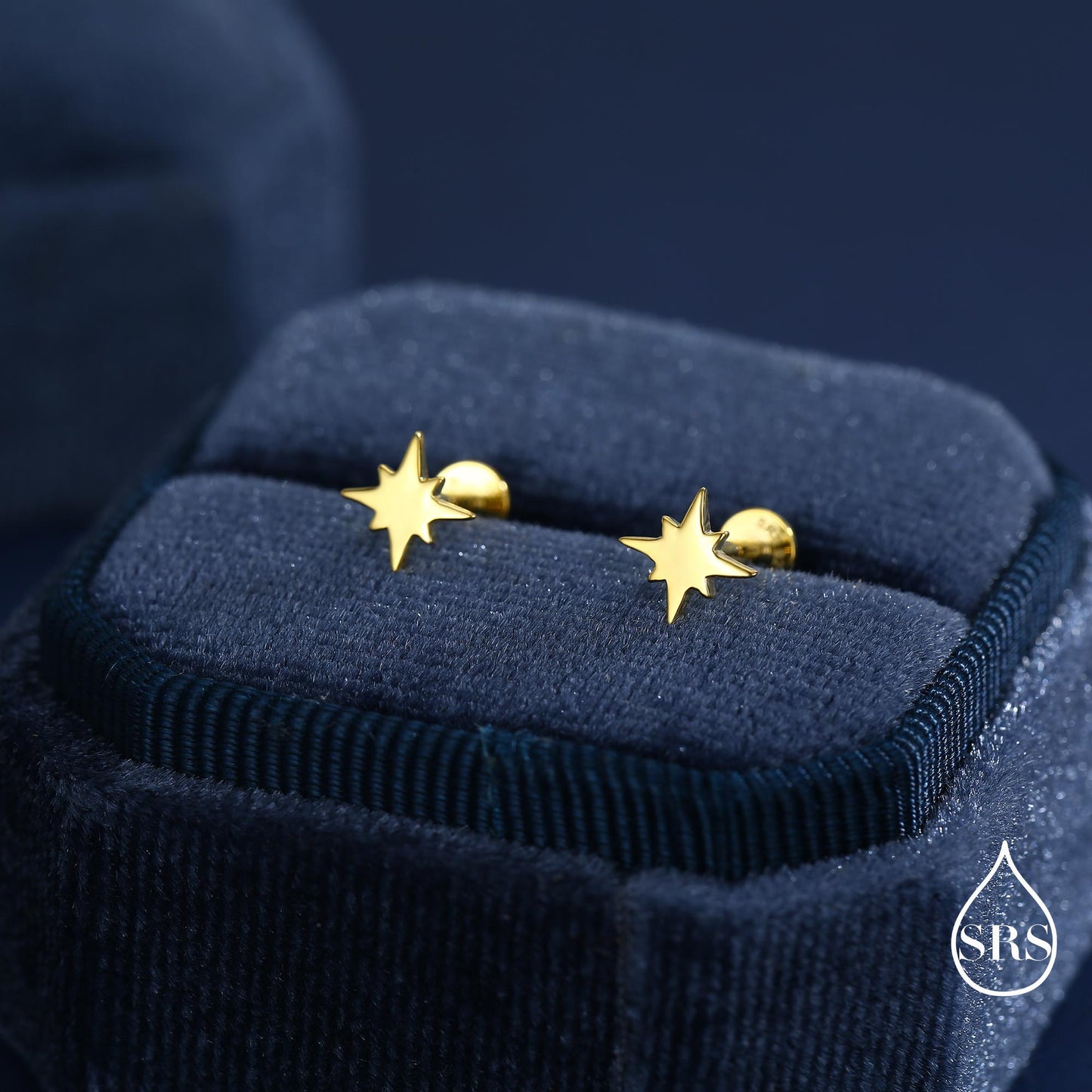 16G Starburst Internally Threaded 8mm Flat Back Earrings in Sterling Silver (sold as a pair)