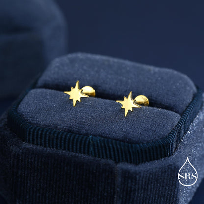 16G Starburst Internally Threaded 8mm Flat Back Earrings in Sterling Silver (sold as a pair)