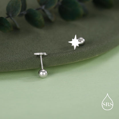 Starburst Screw Back Earrings in Sterling Silver, Tiny Star Barbell Earrings