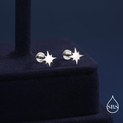 16G Starburst Internally Threaded 8mm Flat Back Earrings in Sterling Silver (sold as a pair)