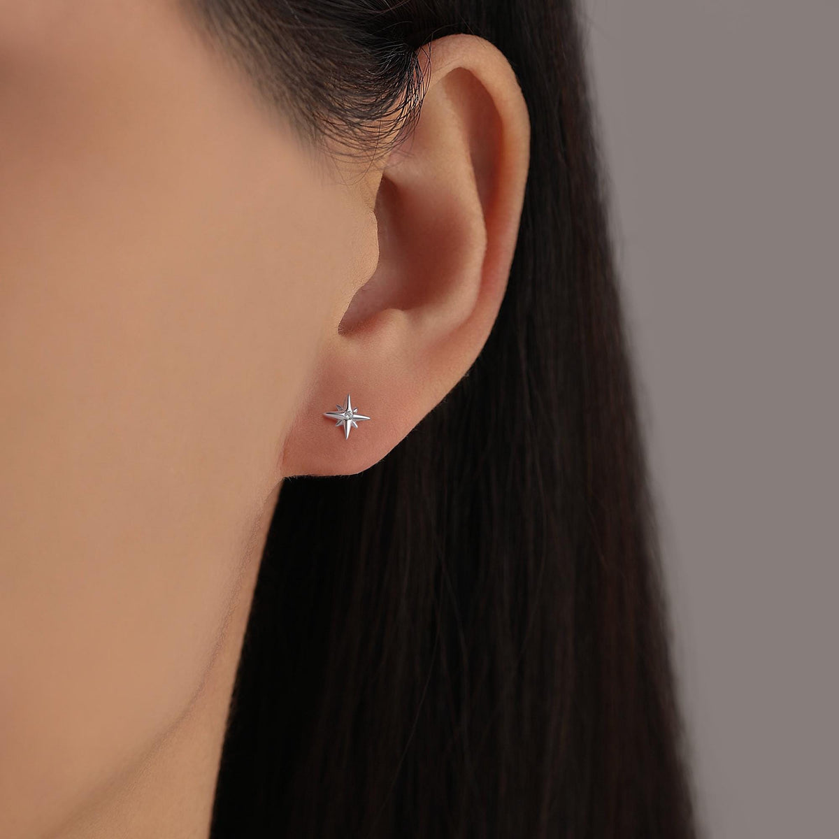 Mismatched Starburst and Moon Stud Earrings in Sterling Silver, Silver or Gold or Rose Gold, Asymmetric CZ Star and Crescent Moon Earrings