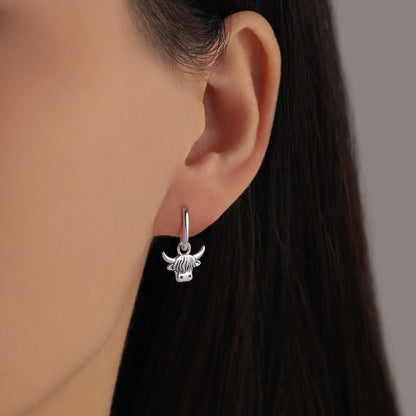 Sterling Silver Highland Cow Huggie Hoops with Detachable Charms