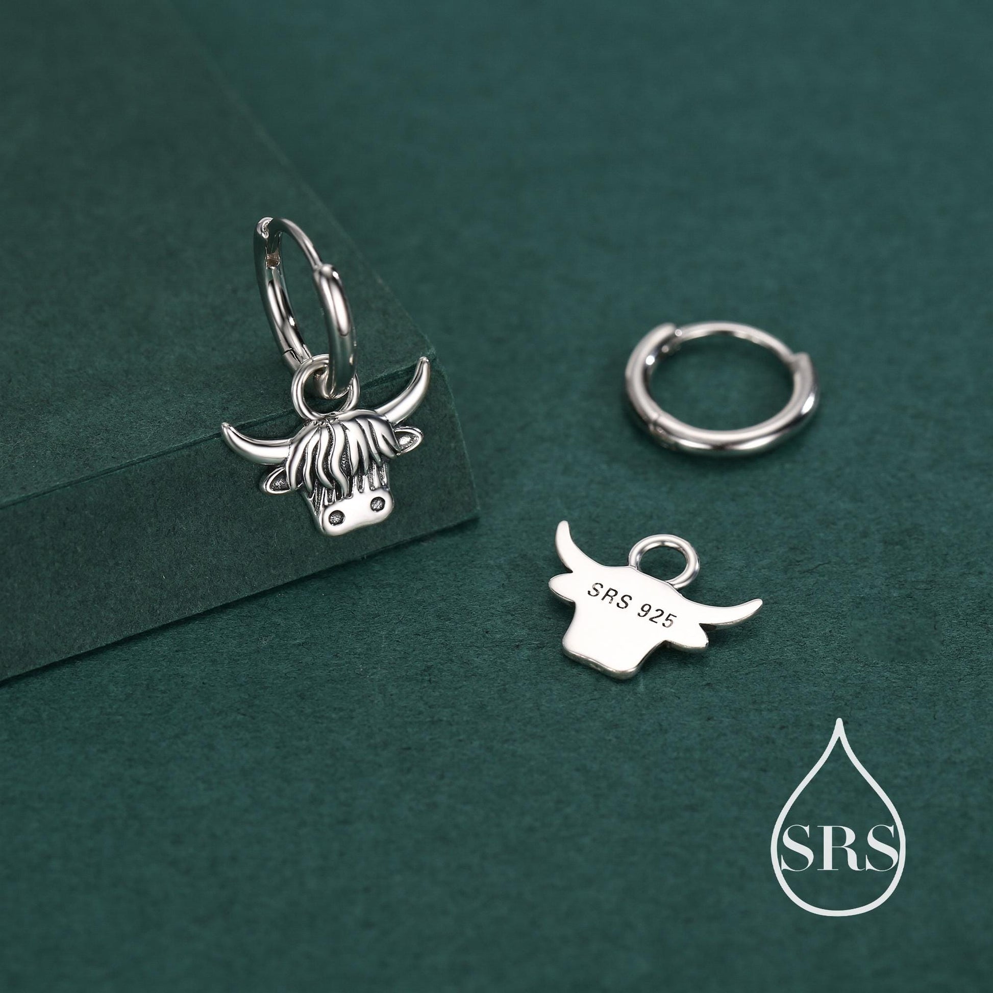 Sterling Silver Highland Cow Huggie Hoops with Detachable Charms