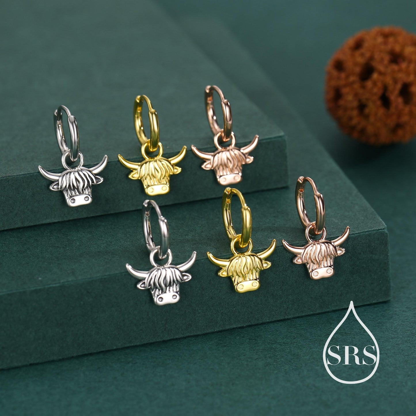 Sterling Silver Highland Cow Huggie Hoops with Detachable Charms