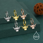 Sterling Silver Highland Cow Huggie Hoops with Detachable Charms