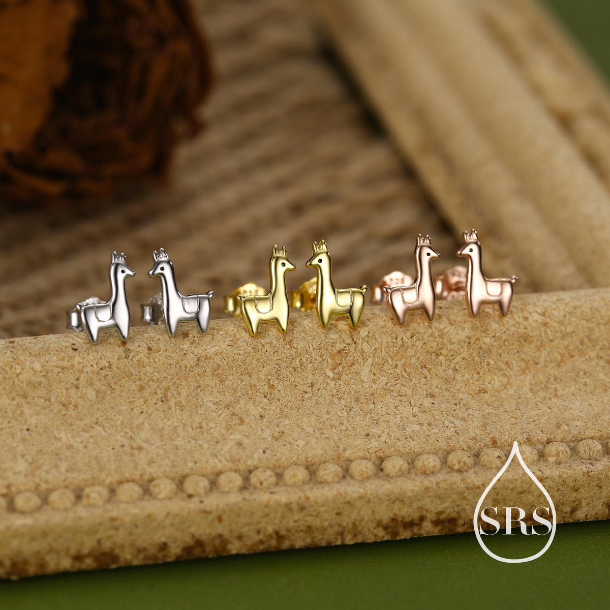 Tiny Llama Stud Earrings in Sterling Silver, Alpaca Sheep Earrings, Nature Inspired Animal Earrings