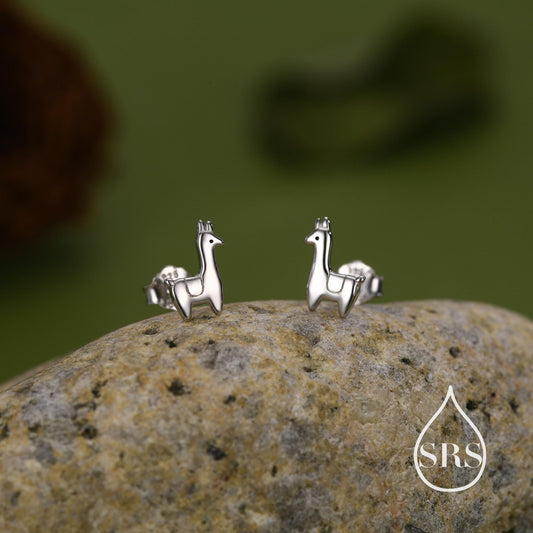 Tiny Llama Stud Earrings in Sterling Silver, Alpaca Sheep Earrings, Nature Inspired Animal Earrings
