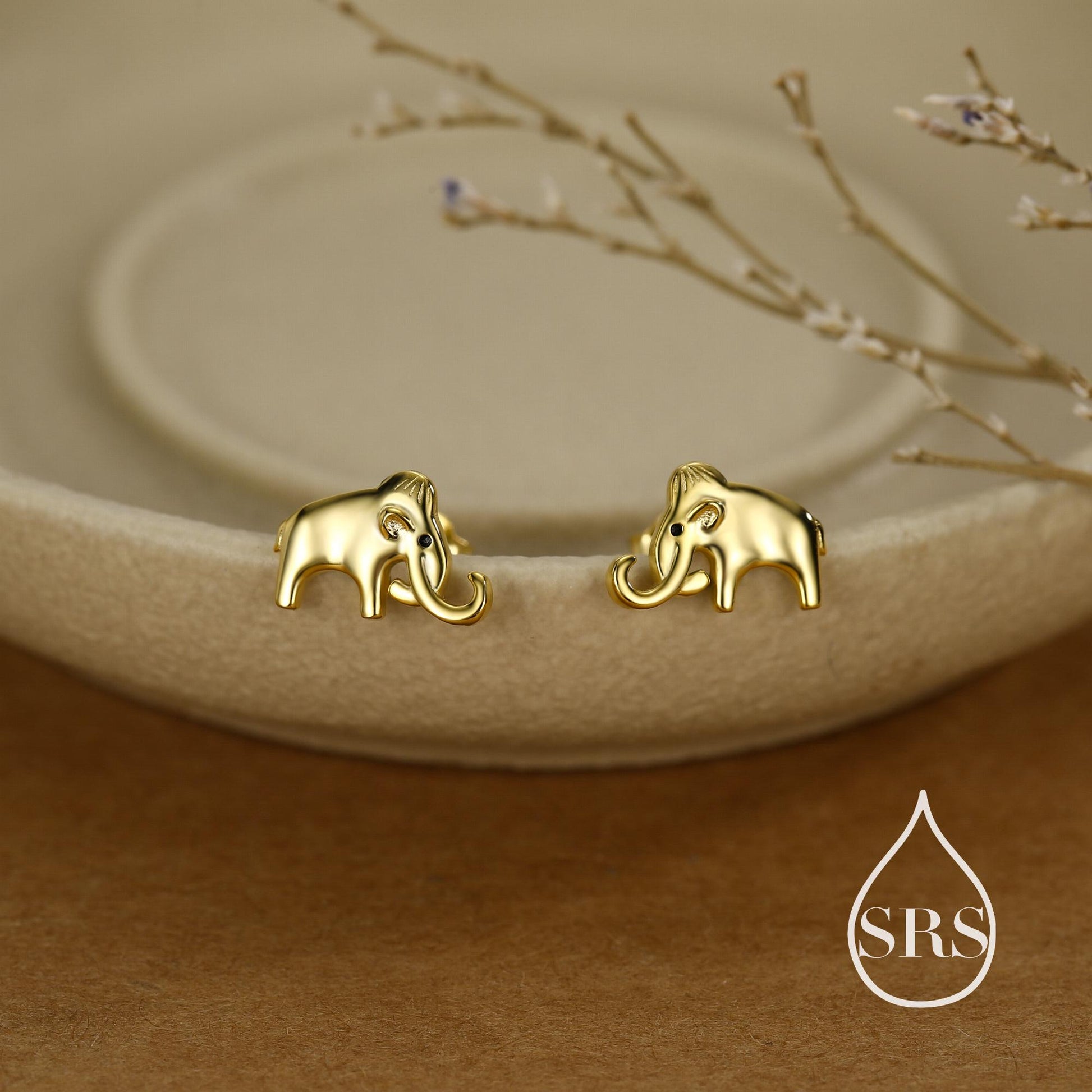 Mammoth Elephant Stud Earrings in Sterling Silver, Nature Inspired Animal Earrings