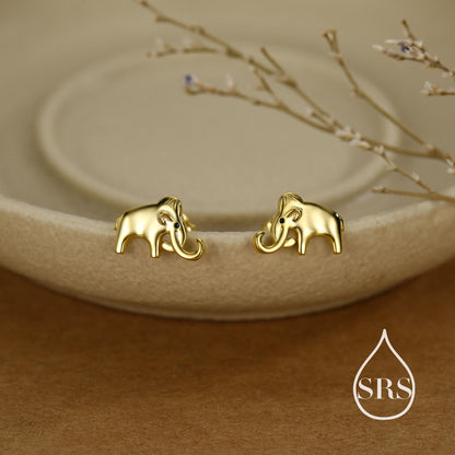Mammoth Elephant Stud Earrings in Sterling Silver, Nature Inspired Animal Earrings
