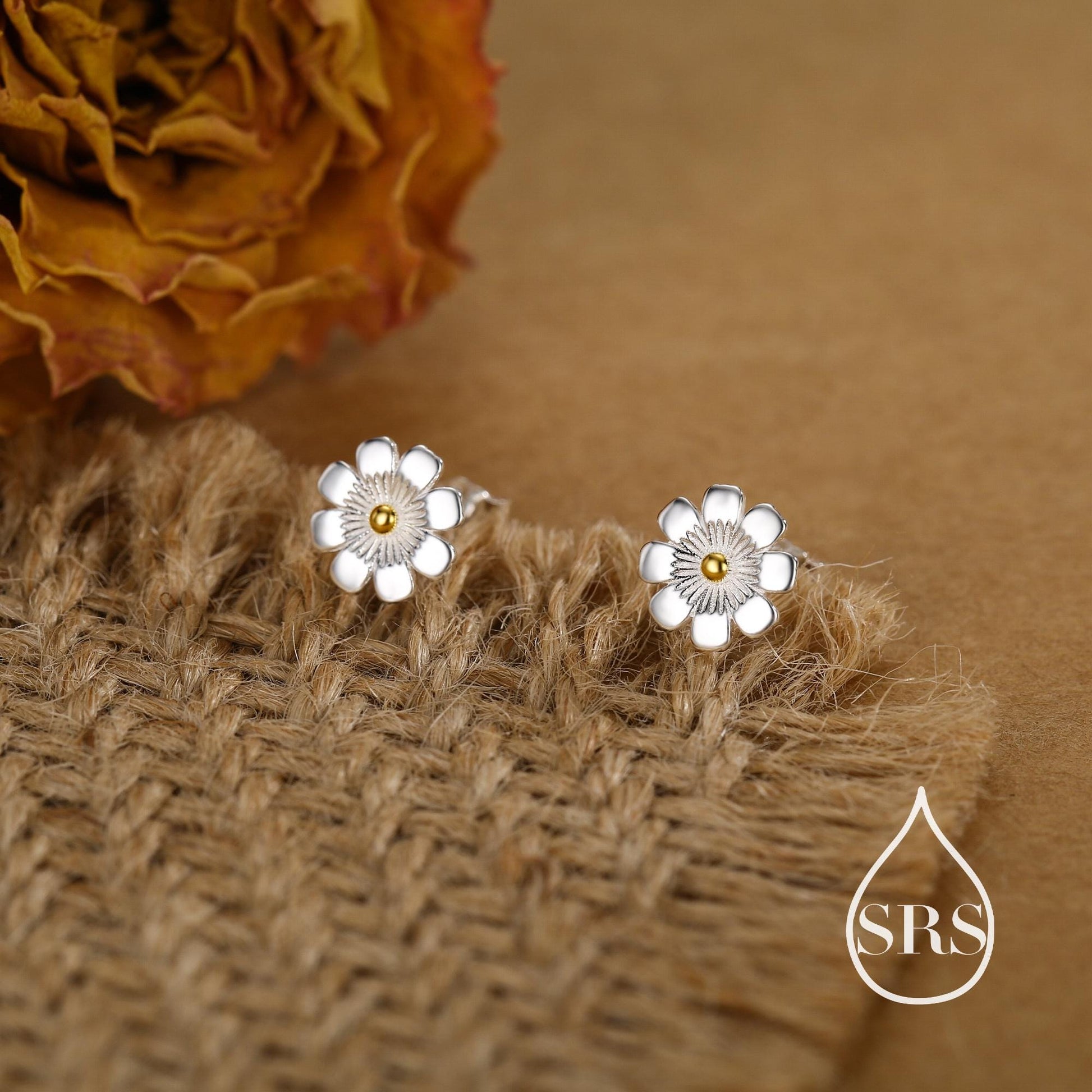 Cosmos Flower Stud Earrings in Sterling Silver, Silver or Gold, Nature Inspired Flower Earrings, October Birth Flower, Botanical