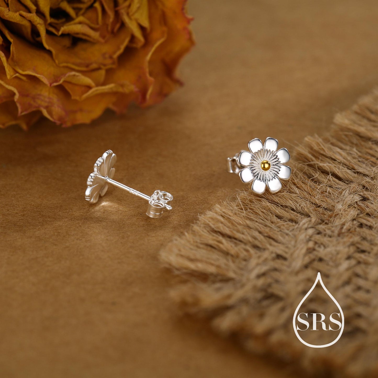 Cosmos Flower Stud Earrings in Sterling Silver, Silver or Gold, Nature Inspired Flower Earrings, October Birth Flower, Botanical