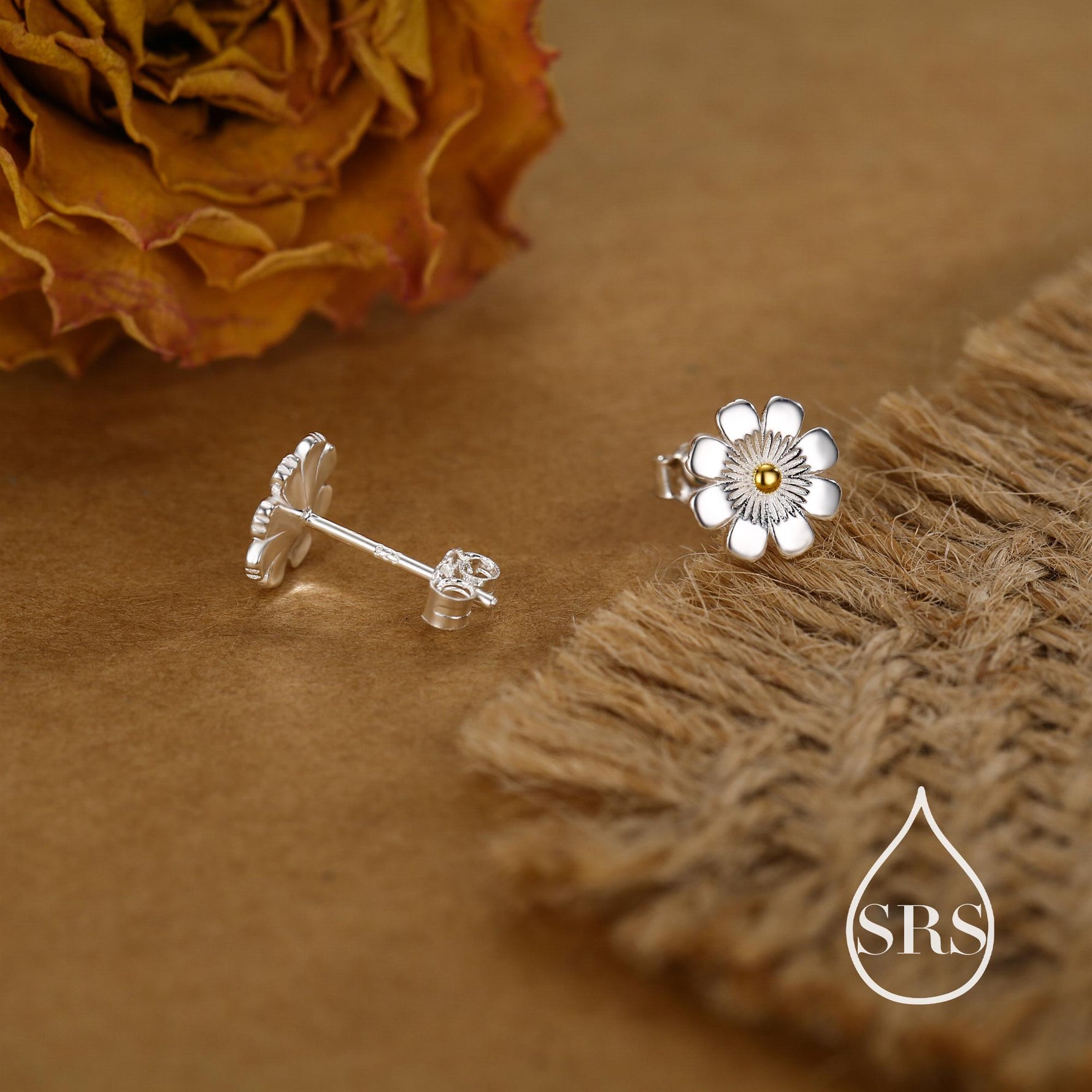 Cosmos Flower Stud Earrings in Sterling Silver, Silver or Gold, Nature Inspired Flower Earrings, October Birth Flower, Botanical