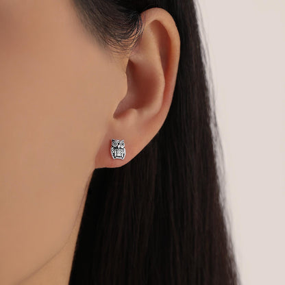 Owl Stud Earrings in Sterling Silver, Oxidised Silver Finish, Silver Animal Earrings, Nature Inspired Jewellery