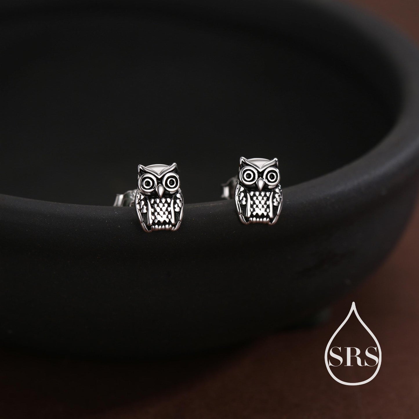 Owl Stud Earrings in Sterling Silver, Oxidised Silver Finish, Silver Animal Earrings, Nature Inspired Jewellery