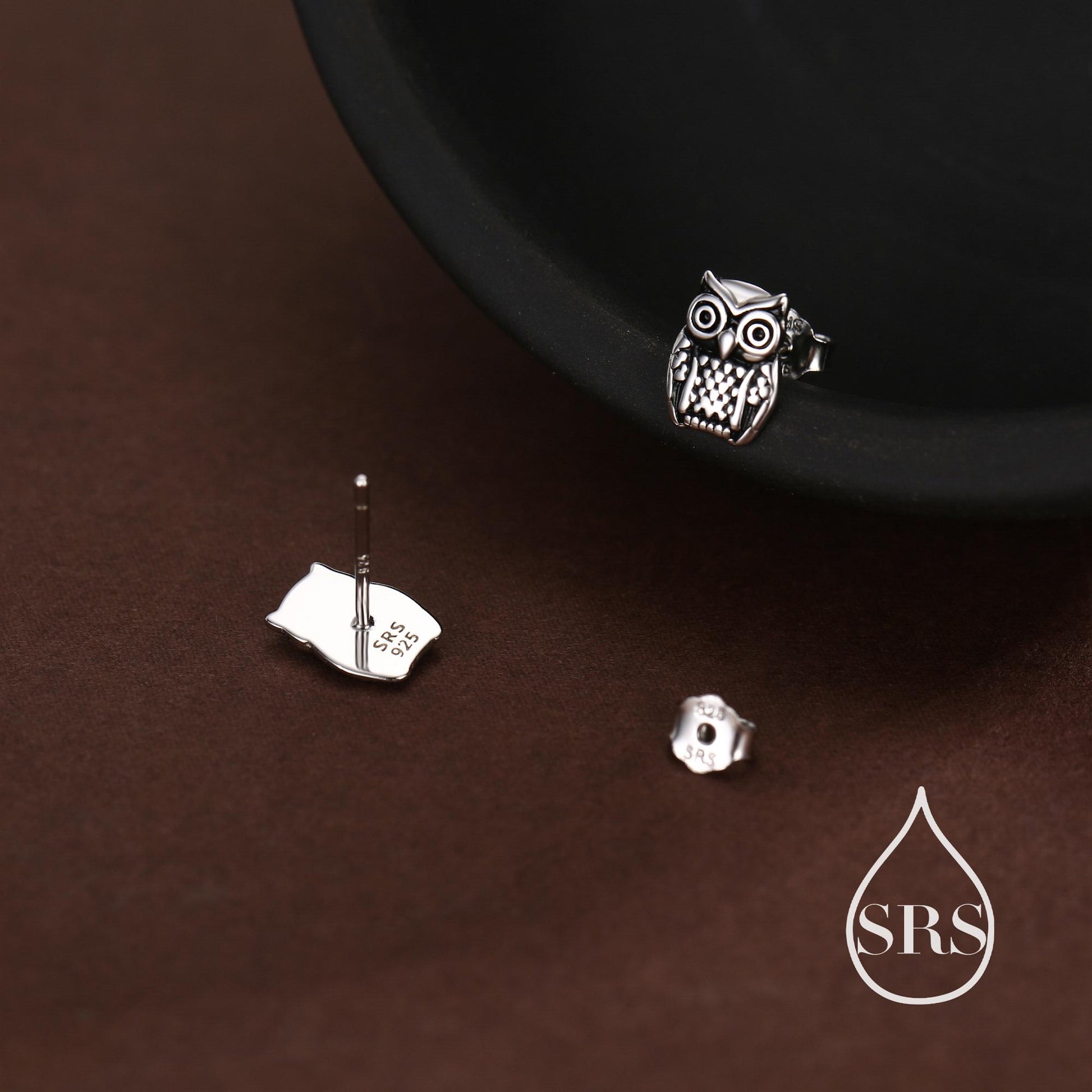 Owl Stud Earrings in Sterling Silver, Oxidised Silver Finish, Silver Animal Earrings, Nature Inspired Jewellery