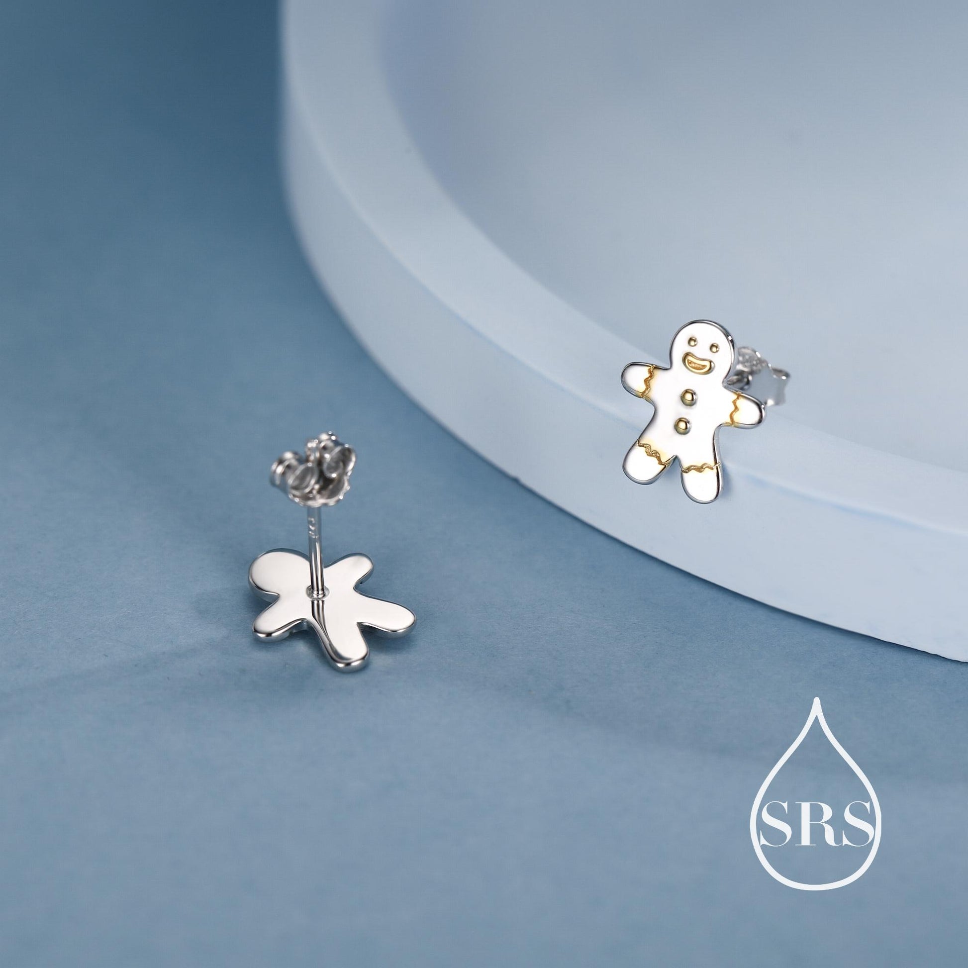 Ginger bread Man Stud Earrings in Sterling Silver, Christmas Stud, Cute Cookie Earrings, Biscuit Earrings, Food Earrings, Fun, Sweet