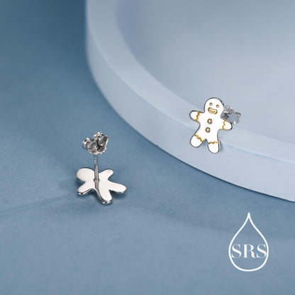 Ginger bread Man Stud Earrings in Sterling Silver, Christmas Stud, Cute Cookie Earrings, Biscuit Earrings, Food Earrings, Fun, Sweet